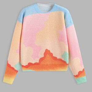 Cider Wool-blend Patchy Rainbow Long Sleeve Sweater